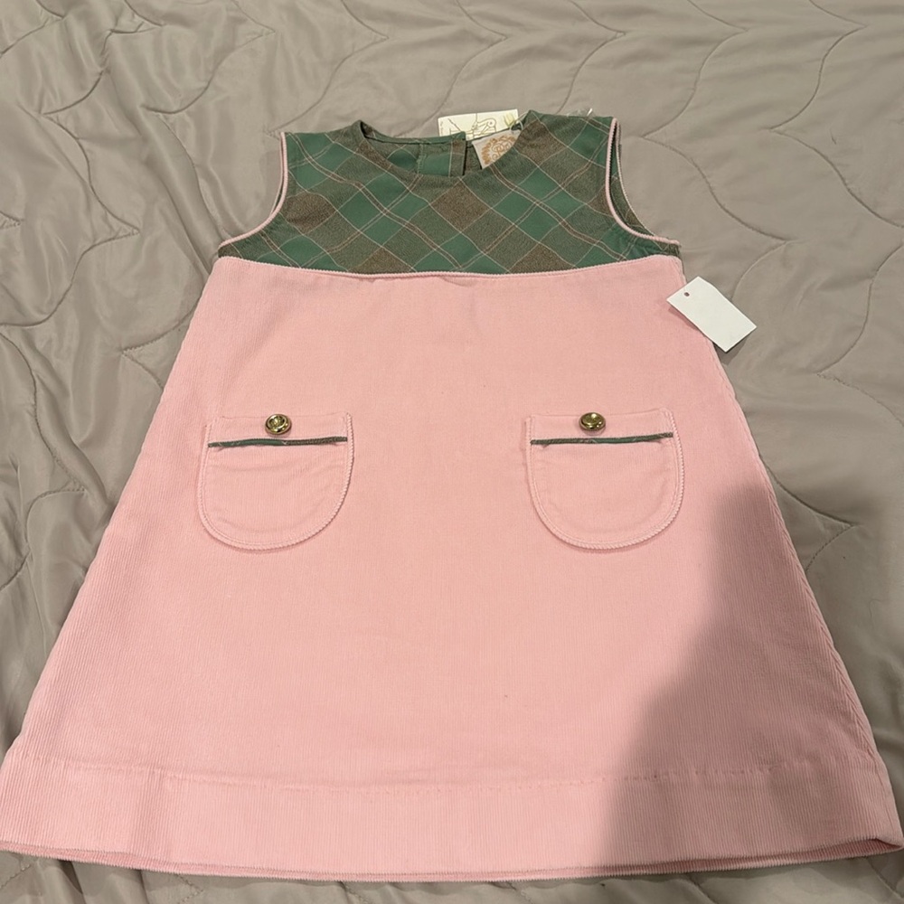 The Beaufort Bonnet Company Jill Jumper Corduroy Palm Beach Pink Dress - Plaid